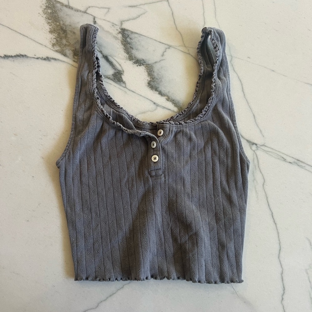 Gray Ribbed Tank Top